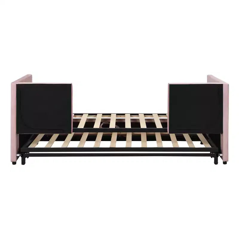 Divano letto imbottito con letto estraibile a scomparsa, Struttura letto singolo in legno con letto estraibile estensibile, Divano letto a capitonné