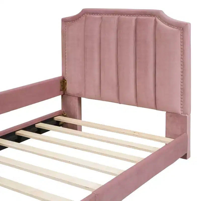 Letto Divano Imbottito Matrimoniale con Testiera a Strisce, Letto Divano Matrimoniale in Velluto per Camera da Letto