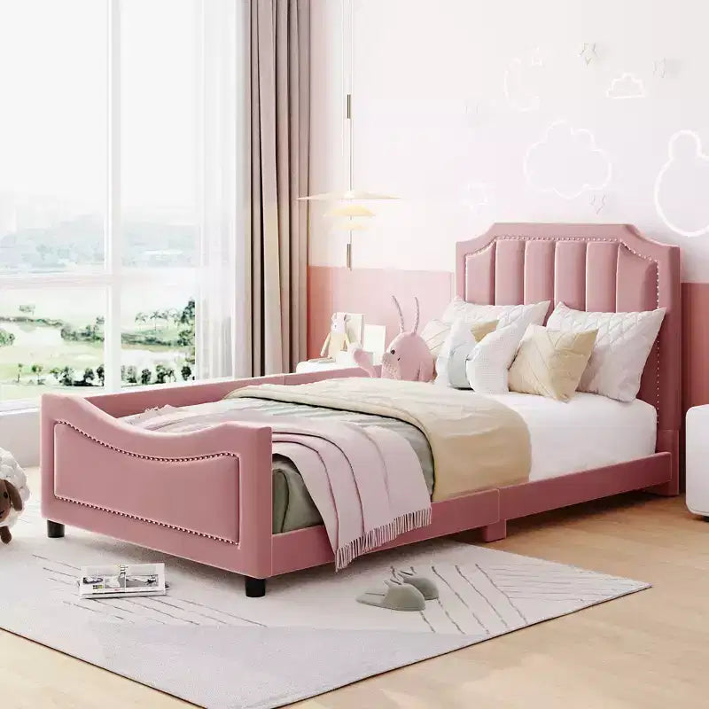 Letto Divano Imbottito Matrimoniale con Testiera a Strisce, Letto Divano Matrimoniale in Velluto per Camera da Letto