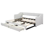 Letto a giorno in lino Twin XL a King Size con due cassetti, struttura del letto a giorno allungabile con letto estraibile a scomparsa per la camera degli ospiti
