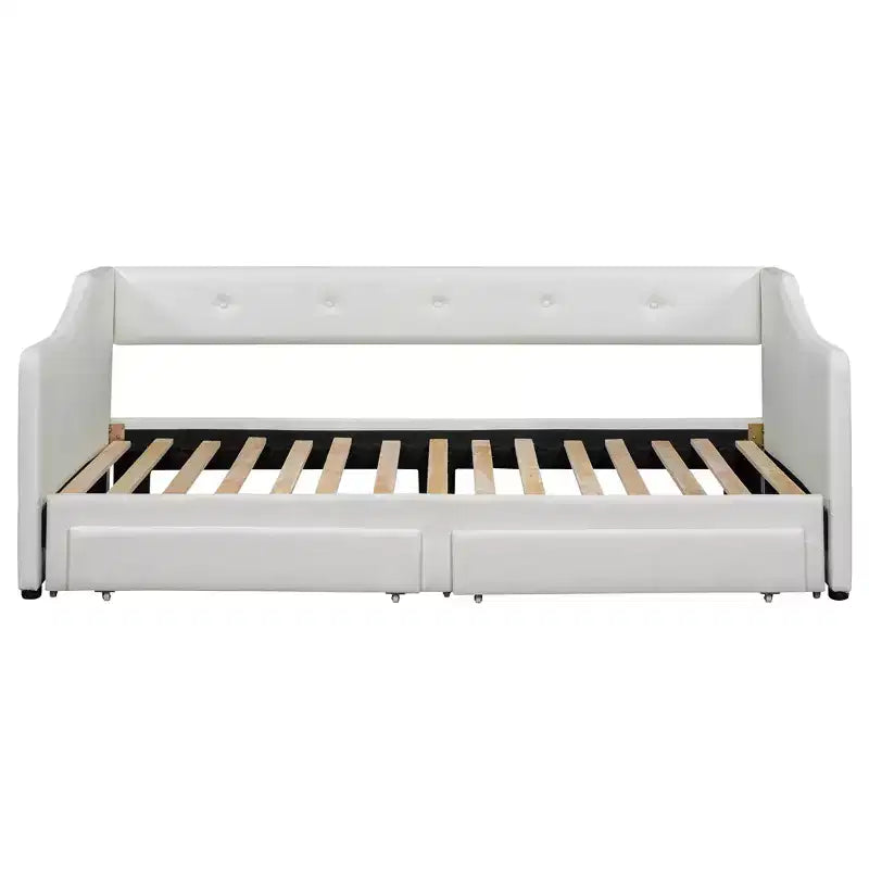 Letto a giorno in lino Twin XL a King Size con due cassetti, struttura del letto a giorno allungabile con letto estraibile a scomparsa per la camera degli ospiti