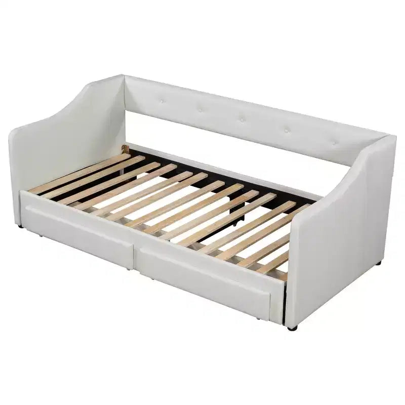 Letto a giorno in lino Twin XL a King Size con due cassetti, struttura del letto a giorno allungabile con letto estraibile a scomparsa per la camera degli ospiti