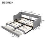 Letto a giorno in lino Twin XL a King Size con due cassetti, struttura del letto a giorno allungabile con letto estraibile a scomparsa per la camera degli ospiti