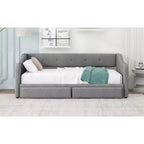 Letto a giorno in lino Twin XL a King Size con due cassetti, struttura del letto a giorno allungabile con letto estraibile a scomparsa per la camera degli ospiti