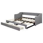 Letto a giorno in lino Twin XL a King Size con due cassetti, struttura del letto a giorno allungabile con letto estraibile a scomparsa per la camera degli ospiti