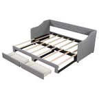 Letto a giorno in lino Twin XL a King Size con due cassetti, struttura del letto a giorno allungabile con letto estraibile a scomparsa per la camera degli ospiti