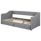 Letto a giorno in lino Twin XL a King Size con due cassetti, struttura del letto a giorno allungabile con letto estraibile a scomparsa per la camera degli ospiti