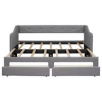 Letto a giorno in lino Twin XL a King Size con due cassetti, struttura del letto a giorno allungabile con letto estraibile a scomparsa per la camera degli ospiti