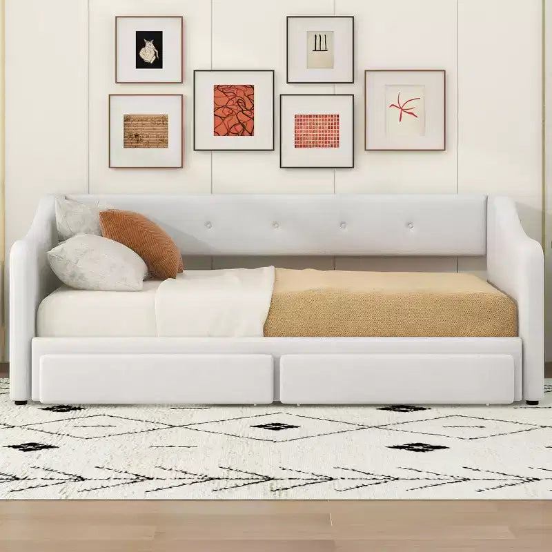 Letto a giorno in lino Twin XL a King Size con due cassetti, struttura del letto a giorno allungabile con letto estraibile a scomparsa per la camera degli ospiti