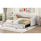 Letto a giorno in lino Twin XL a King Size con due cassetti, struttura del letto a giorno allungabile con letto estraibile a scomparsa per la camera degli ospiti