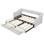 Letto a giorno in lino Twin XL a King Size con due cassetti, struttura del letto a giorno allungabile con letto estraibile a scomparsa per la camera degli ospiti