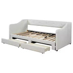 Letto a giorno in lino Twin XL a King Size con due cassetti, struttura del letto a giorno allungabile con letto estraibile a scomparsa per la camera degli ospiti