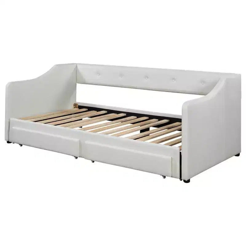 Letto a giorno in lino Twin XL a King Size con due cassetti, struttura del letto a giorno allungabile con letto estraibile a scomparsa per la camera degli ospiti