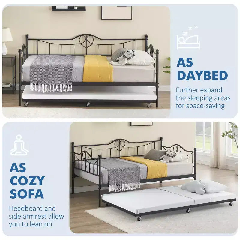 Divano letto moderno doppio con rotelle ed estraibile, divano letto estraibile, salvaspazio, facile da montare, struttura in acciaio, per soggiorno, camera da letto