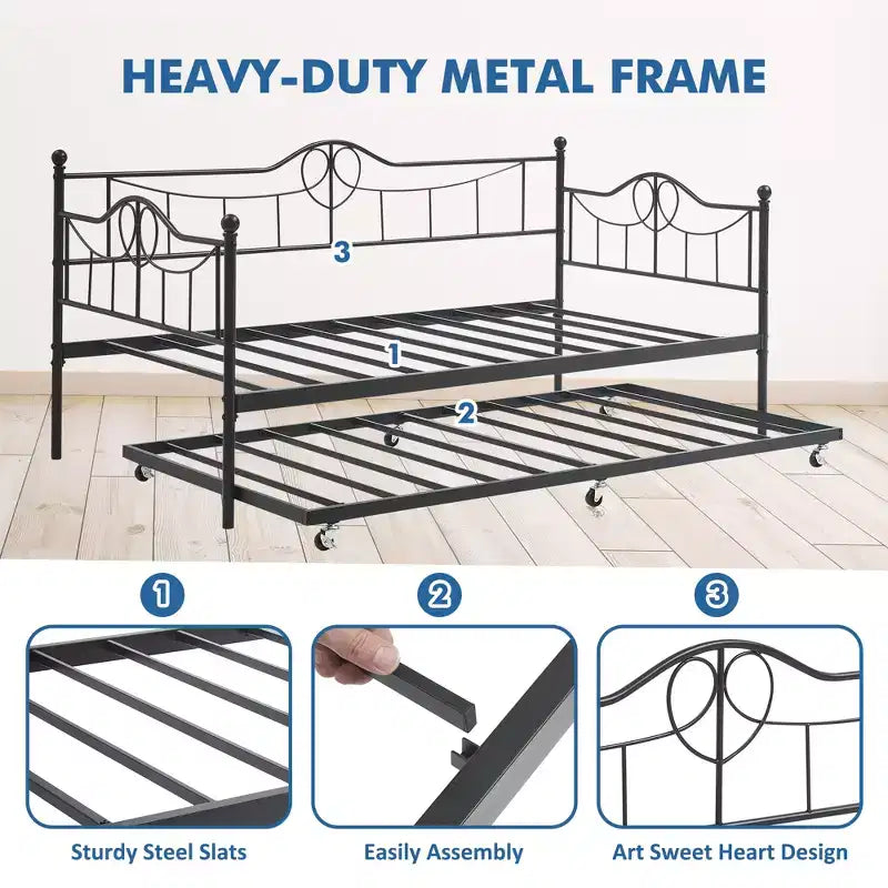 Divano letto moderno doppio con rotelle ed estraibile, divano letto estraibile, salvaspazio, facile da montare, struttura in acciaio, per soggiorno, camera da letto