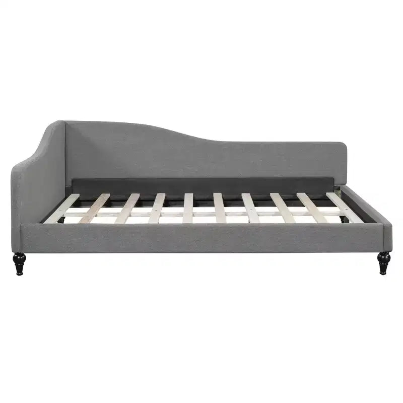 Daybed Imbottito a L per Letti Gemelli/Matrimoniali, Struttura in Lino con Gambe in Legno Massello per Soggiorno