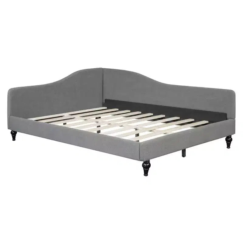 Daybed Imbottito a L per Letti Gemelli/Matrimoniali, Struttura in Lino con Gambe in Legno Massello per Soggiorno