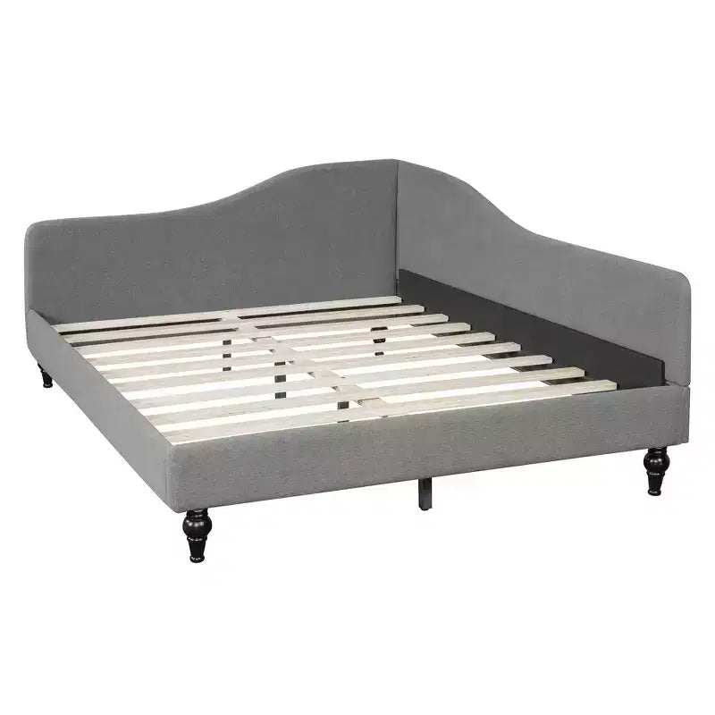 Daybed Imbottito a L per Letti Gemelli/Matrimoniali, Struttura in Lino con Gambe in Legno Massello per Soggiorno