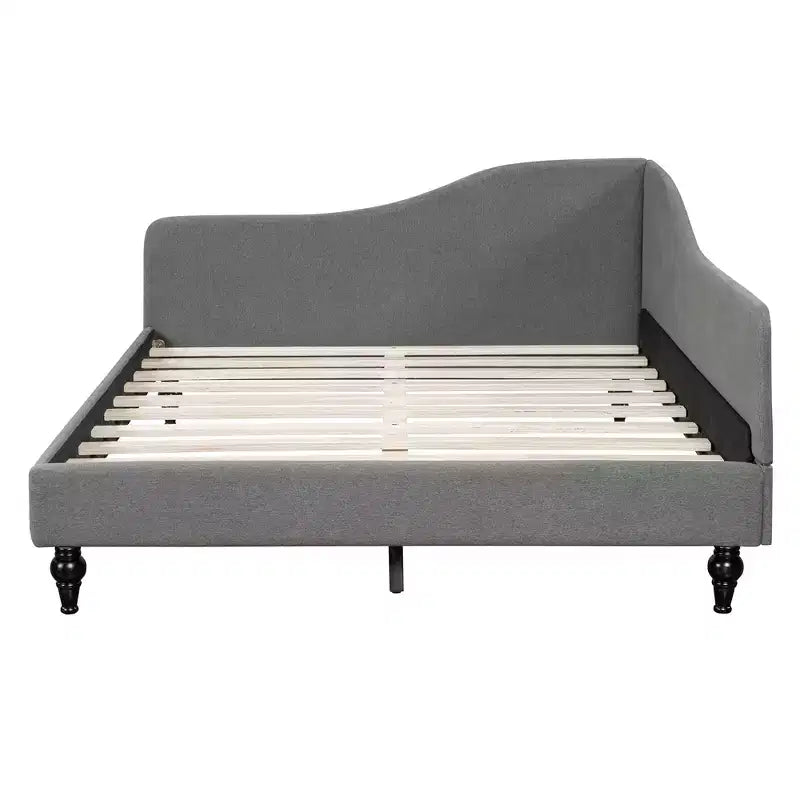 Daybed Imbottito a L per Letti Gemelli/Matrimoniali, Struttura in Lino con Gambe in Legno Massello per Soggiorno
