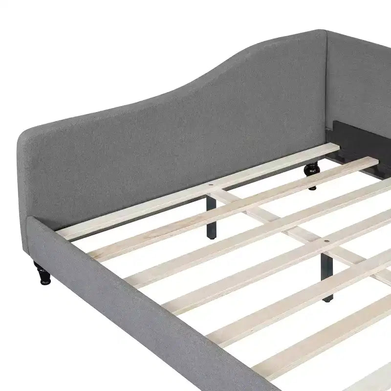 Daybed Imbottito a L per Letti Gemelli/Matrimoniali, Struttura in Lino con Gambe in Legno Massello per Soggiorno