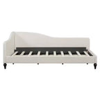 Daybed Imbottito a L per Letti Gemelli/Matrimoniali, Struttura in Lino con Gambe in Legno Massello per Soggiorno