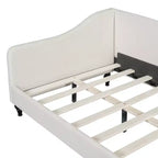 Daybed Imbottito a L per Letti Gemelli/Matrimoniali, Struttura in Lino con Gambe in Legno Massello per Soggiorno