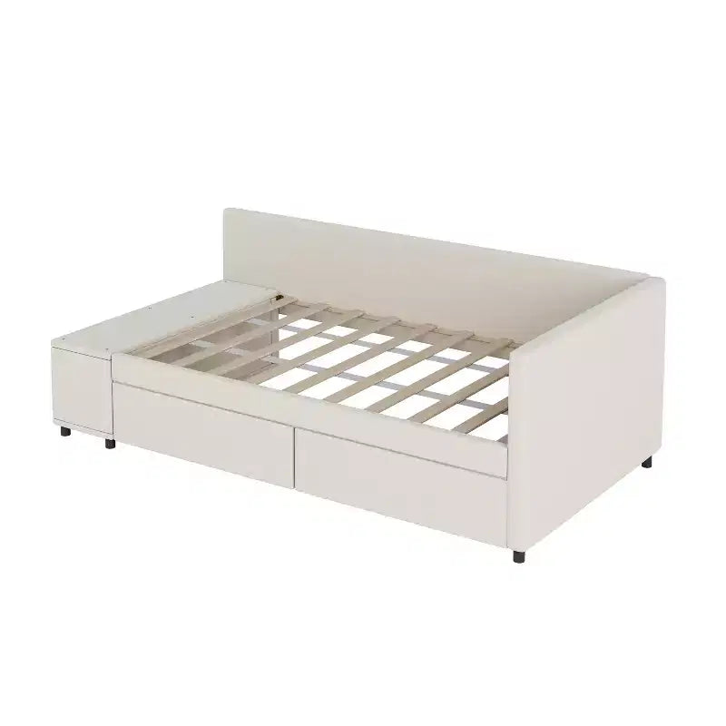 Divano Letto a L Imbottito in Legno con Ripiano Laterale, Divano Letto Singolo in Velluto con 2 Cassetti per Camera da Letto