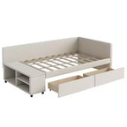 Divano Letto a L Imbottito in Legno con Ripiano Laterale, Divano Letto Singolo in Velluto con 2 Cassetti per Camera da Letto