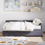 Divano Letto a L Imbottito in Legno con Ripiano Laterale, Divano Letto Singolo in Velluto con 2 Cassetti per Camera da Letto