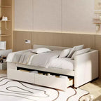 Divano Letto a L Imbottito in Legno con Ripiano Laterale, Divano Letto Singolo in Velluto con 2 Cassetti per Camera da Letto