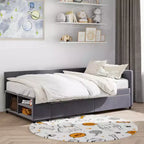 Divano Letto a L Imbottito in Legno con Ripiano Laterale, Divano Letto Singolo in Velluto con 2 Cassetti per Camera da Letto