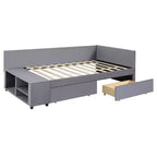 Divano Letto a L Imbottito in Legno con Ripiano Laterale, Divano Letto Singolo in Velluto con 2 Cassetti per Camera da Letto