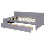 Divano Letto a L Imbottito in Legno con Ripiano Laterale, Divano Letto Singolo in Velluto con 2 Cassetti per Camera da Letto