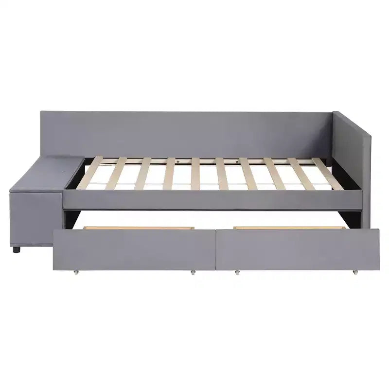 Divano Letto a L Imbottito in Legno con Ripiano Laterale, Divano Letto Singolo in Velluto con 2 Cassetti per Camera da Letto