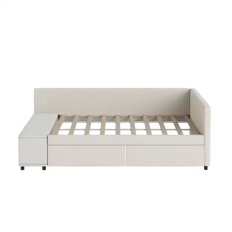Divano Letto a L Imbottito in Legno con Ripiano Laterale, Divano Letto Singolo in Velluto con 2 Cassetti per Camera da Letto