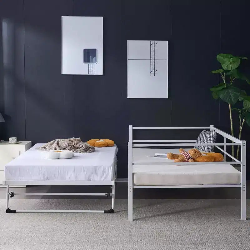 Vingli Letto a giorno con letto estraibile, letto singolo in metallo resistente con letto a rotelle, non necessita di rete a molle