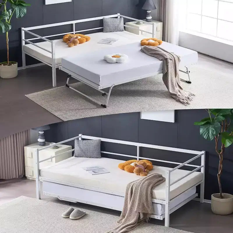 Vingli Letto a giorno con letto estraibile, letto singolo in metallo resistente con letto a rotelle, non necessita di rete a molle