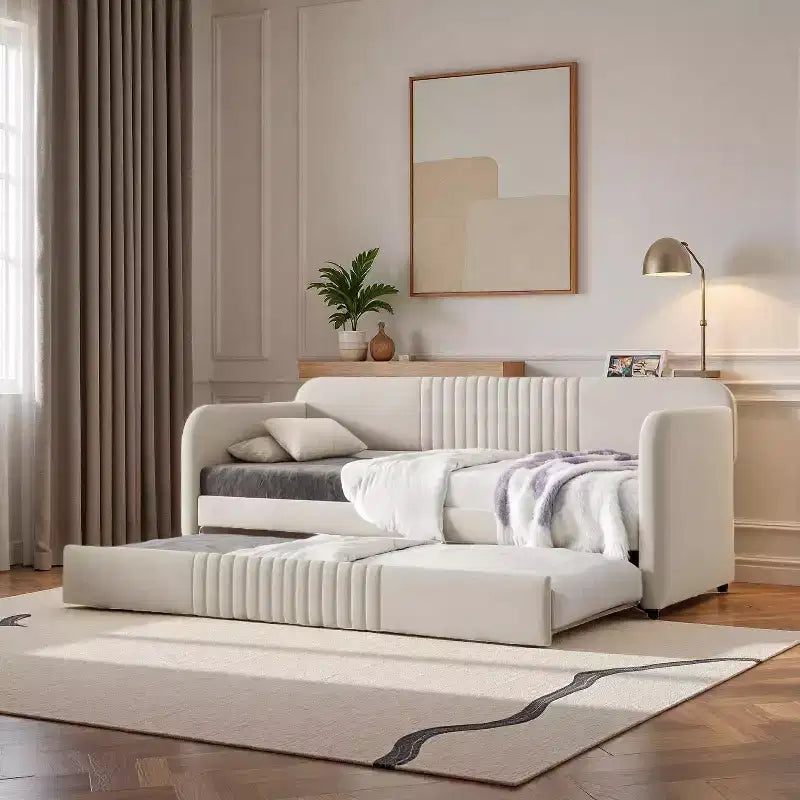 Luxystar Upholstered Daybed Sofa Bed With Trundle Bed and Wood Slat