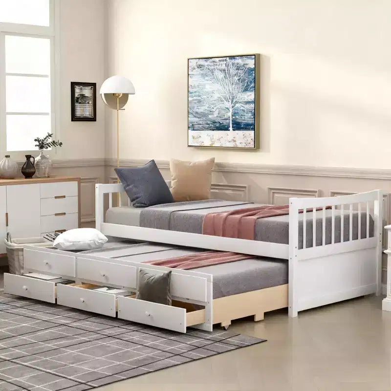 Divano letto Luxystar Full e Twin con letto estraibile Twin e cassetti per camera da letto e monolocale