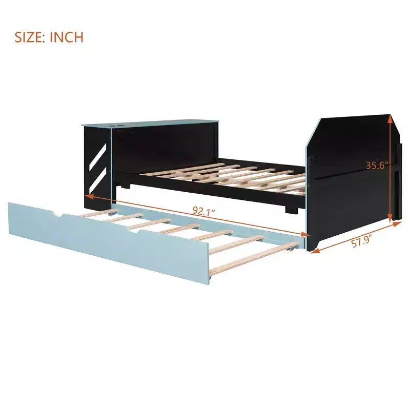 Luxystar Letto a giorno a grandezza naturale con scrivania integrata, ricarica USB e rotelle singole, letto multifunzionale salvaspazio per camera degli ospiti e giochi