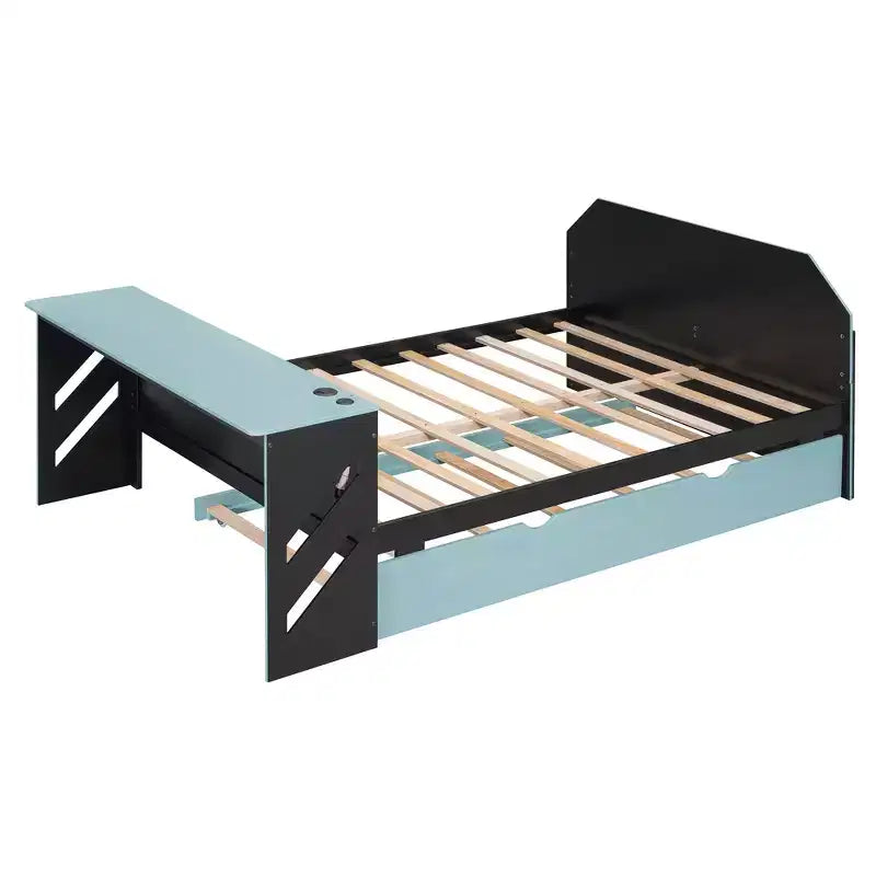 Luxystar Letto a giorno a grandezza naturale con scrivania integrata, ricarica USB e rotelle singole, letto multifunzionale salvaspazio per camera degli ospiti e giochi