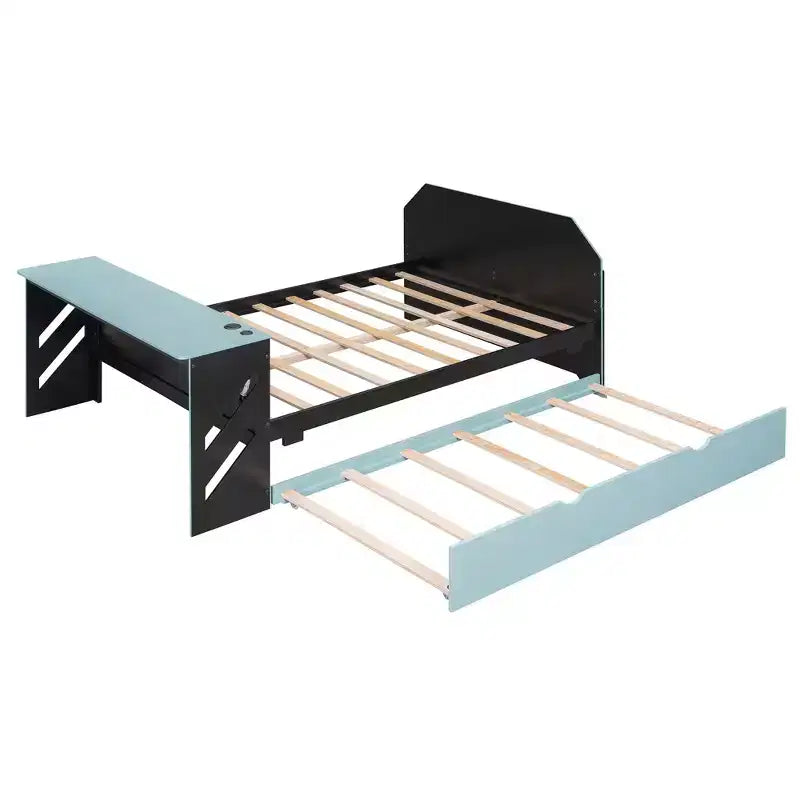 Luxystar Letto a giorno a grandezza naturale con scrivania integrata, ricarica USB e rotelle singole, letto multifunzionale salvaspazio per camera degli ospiti e giochi