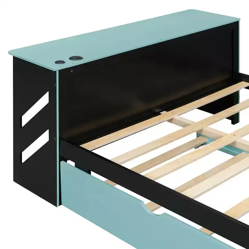 Luxystar Letto a giorno a grandezza naturale con scrivania integrata, ricarica USB e rotelle singole, letto multifunzionale salvaspazio per camera degli ospiti e giochi