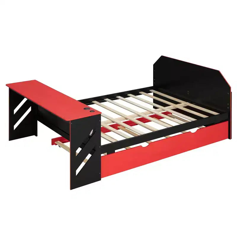 Luxystar Letto a giorno a grandezza naturale con scrivania integrata, ricarica USB e rotelle singole, letto multifunzionale salvaspazio per camera degli ospiti e giochi