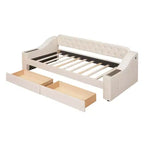 Daybed imbottito Luxystar, una piazza e mezza, con 2 cassetti portaoggetti, braccioli e porte USB, divano letto con schienale trapuntato per soggiorno