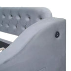 Daybed imbottito Luxystar, una piazza e mezza, con 2 cassetti portaoggetti, braccioli e porte USB, divano letto con schienale trapuntato per soggiorno