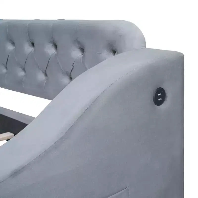 Daybed imbottito Luxystar, una piazza e mezza, con 2 cassetti portaoggetti, braccioli e porte USB, divano letto con schienale trapuntato per soggiorno