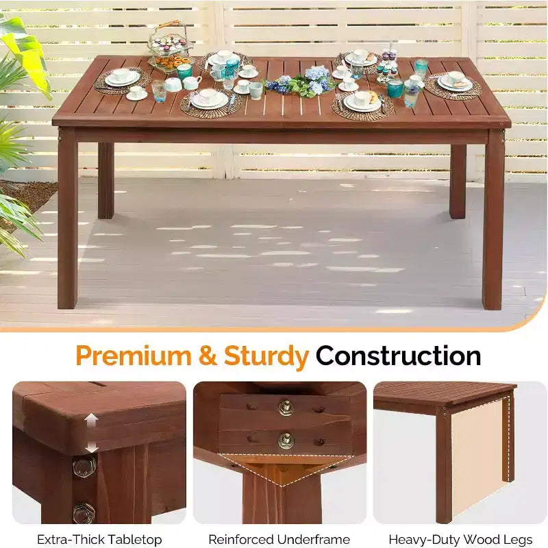 VINGLI Tavolo da pranzo in legno per esterni grande da 175 cm per patio, tavolo da fattoria in legno massiccio 89x76 cm, tavolo in legno impermeabile per giardino, cortile, terrazza