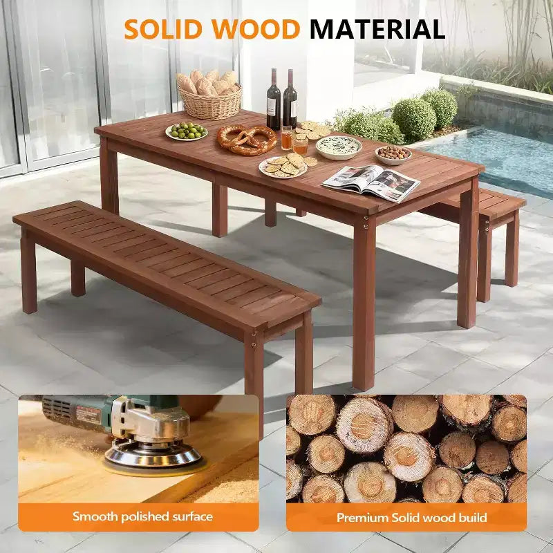 VINGLI Tavolo da pranzo in legno per esterni grande da 175 cm per patio, tavolo da fattoria in legno massiccio 89x76 cm, tavolo in legno impermeabile per giardino, cortile, terrazza