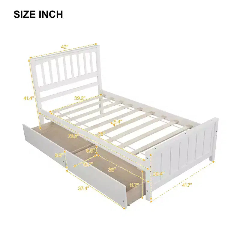 Luxystar Letto a piattaforma per materasso singolo con 2 cassetti per camera da letto e camera degli ospiti